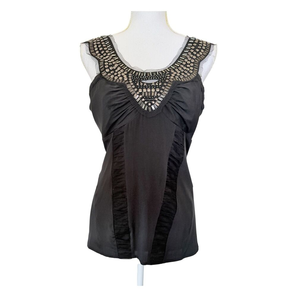 Bebe Y2K Black Studded Cocktail Blouse Top Silk Blend Size Large